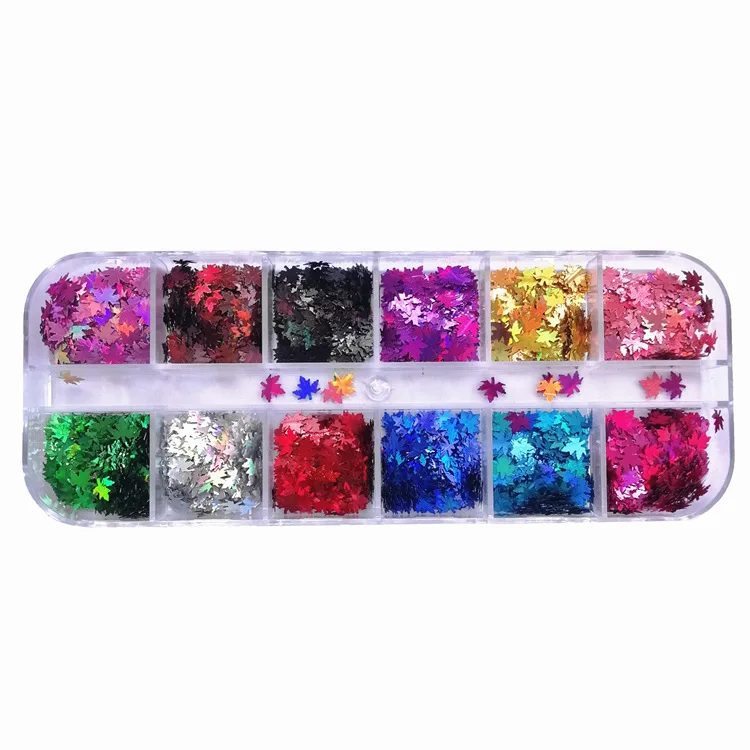 
12 Colors Maple Leaf Laser Sequin Ultra Thin Sequin For Nails Fall Art Stickers 
