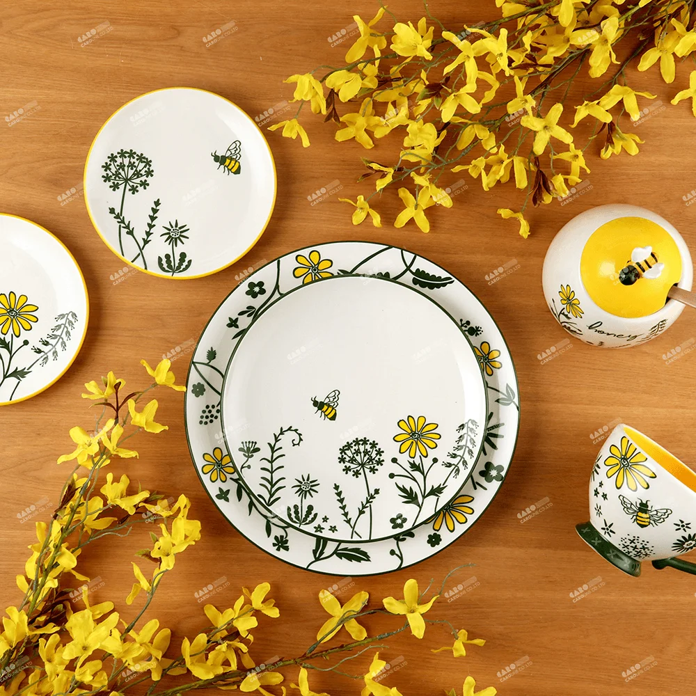 Caroline Design Bee and Flower Series Ceramic Tableware for Spring & Everyday