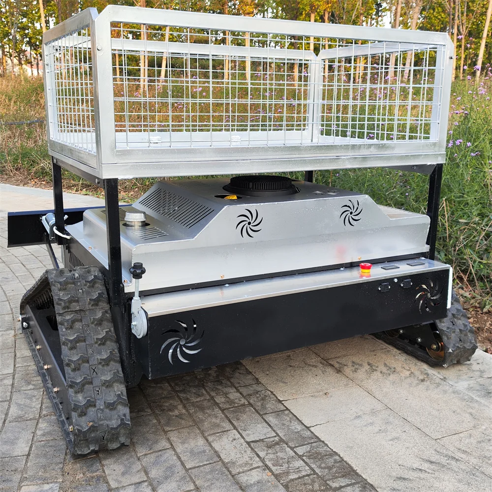 High Efficiency Heavy Duty Large 4 Stroke Crawler Bush Cutter Farm Robot Remote Control Lawn Mower With Basket