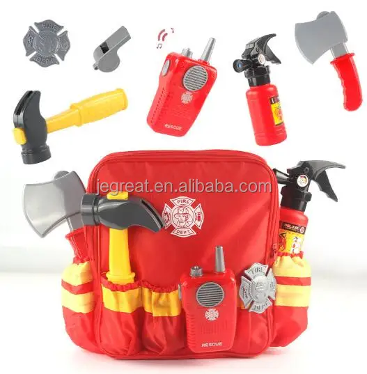 Firechief Outfit Fireman Costume Pretend Play Set with bag fire extinguisher badge hammer axtinguisher