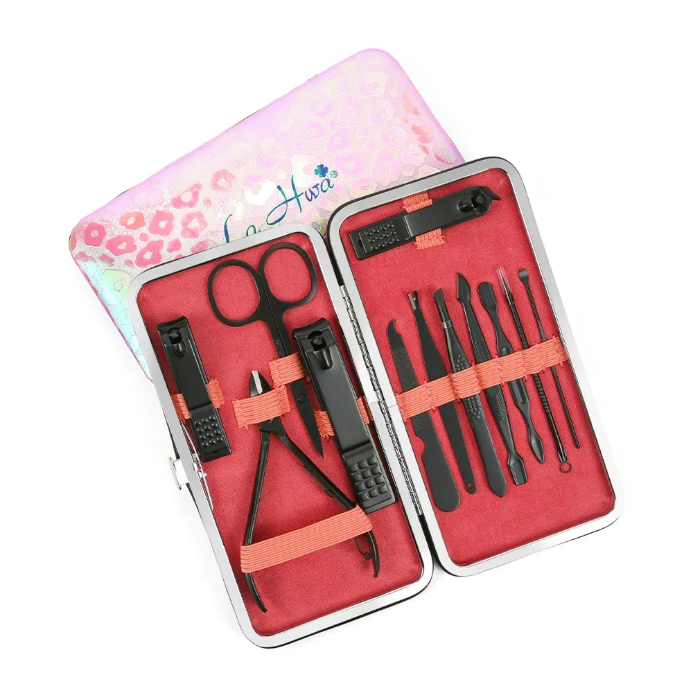12pcs Leopard Print Nail Clipper Set Beauty Scissors Professional Manincure Cutters Dead Skin Pliers Tweezer Portable Nails Tool