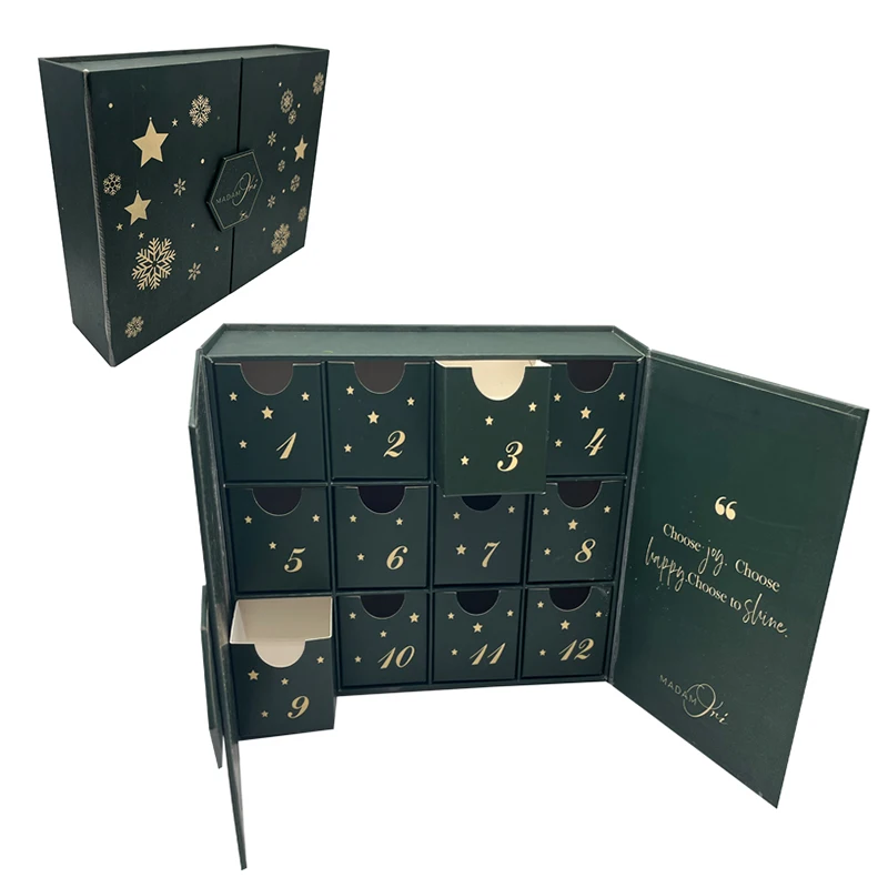 Luxury Christmas Favor Custom 24 Days Advent Calendar Boxes Red Large Packaging Gift Blind Box