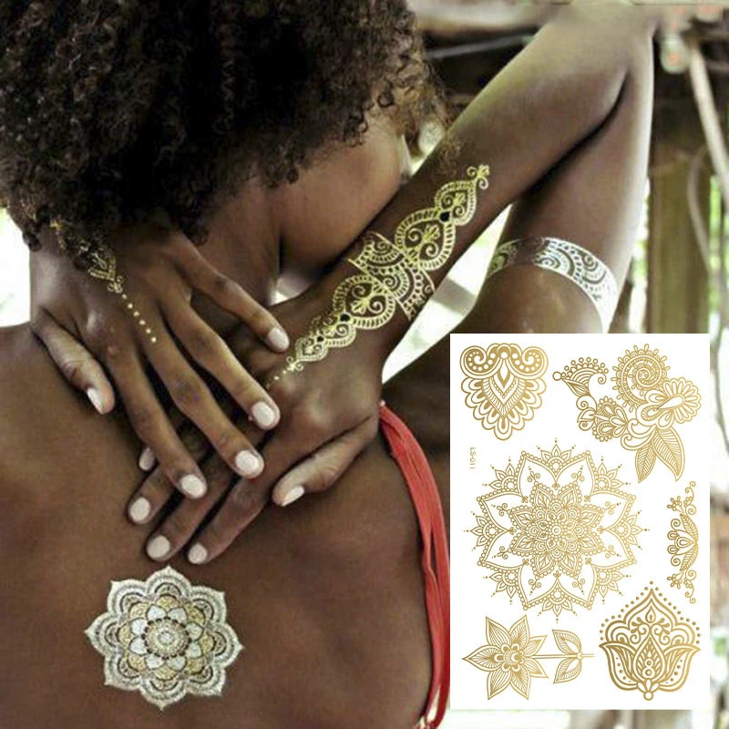 Hot Sale Temporary Tattoo Stickers Fashion Metallic Design in Gold and Silver Body Art for Body Decoration