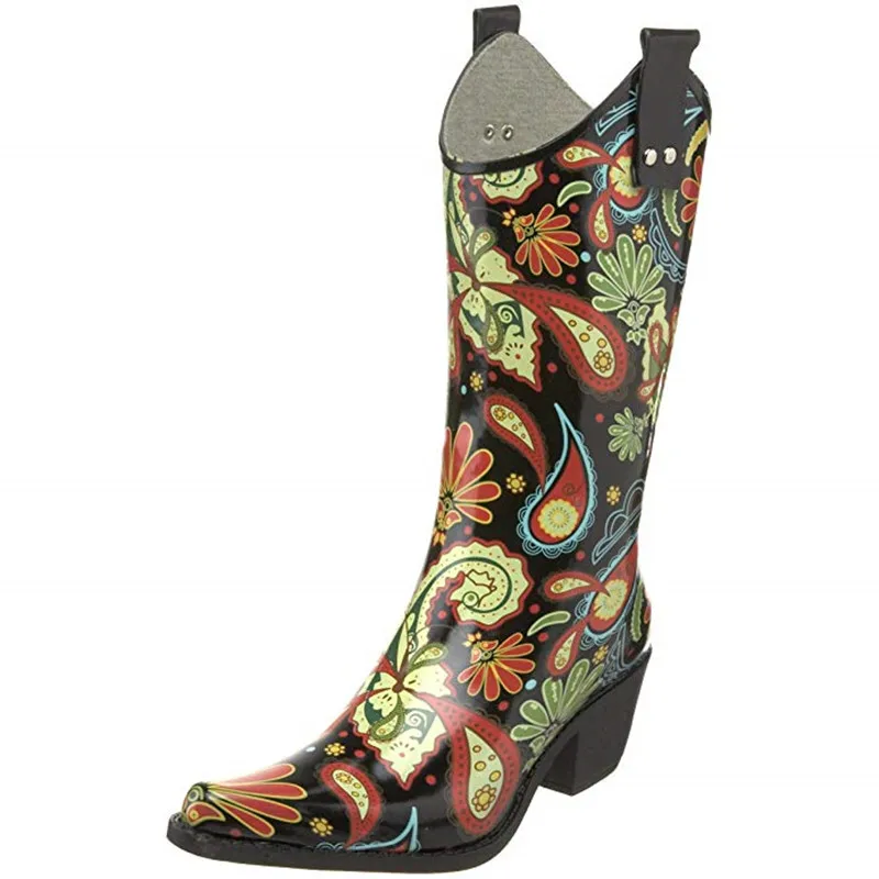 Customized Waterproof Non Slip Botas De Lluvia Women Western American Cowboy