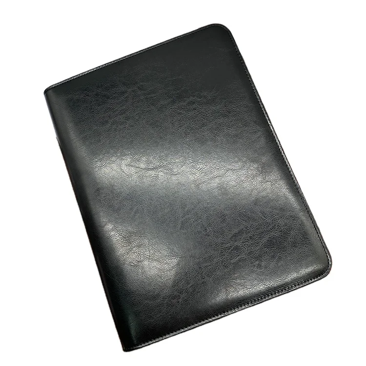 Custom a4 leather file folder with cardboard hard cover full zipperb fireproof a3 a2 portfolio