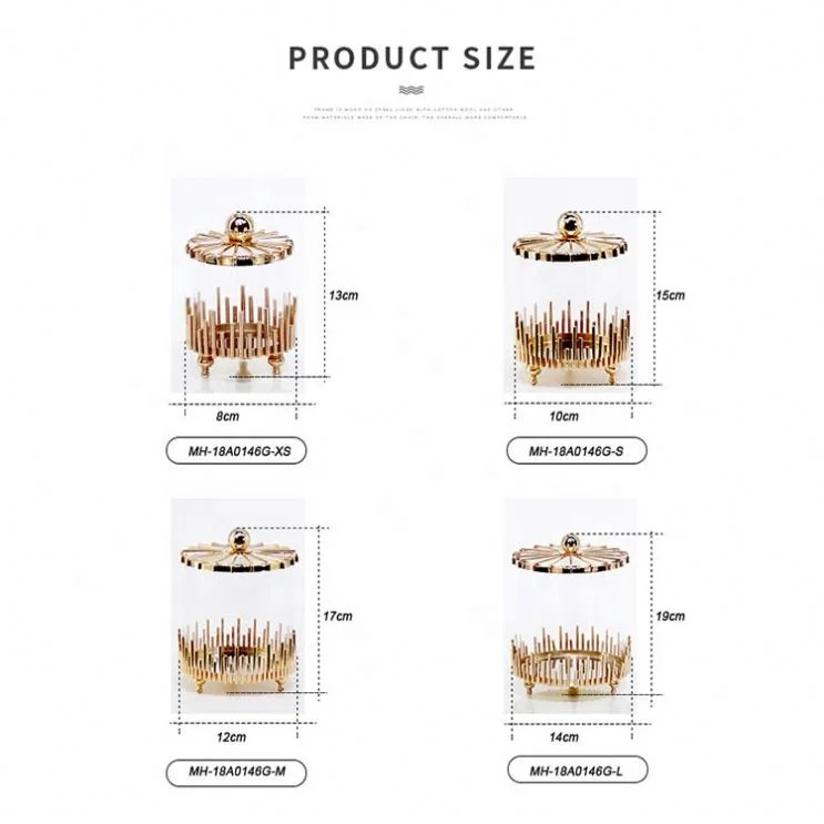 Low price iron&glass gold storage storage jar small