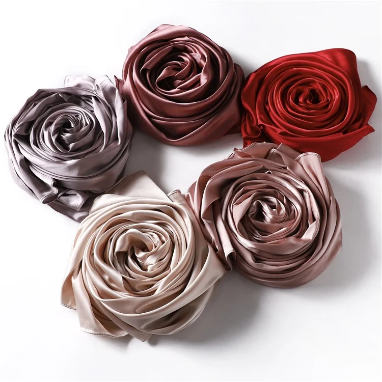 Luxury Smooth Super Soft Elegant Women Scarf Satin Fashion Islam Muslim Ladies Plain Silk Like Shawls And  Scarves Hijab Scarf