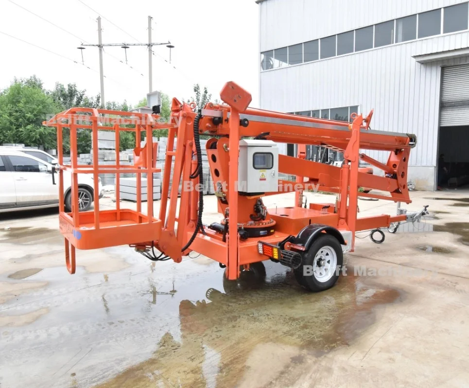 10m 12m Towable Trailer Hydraulic Telescopic Spider Lifts Boom Lifting Articulated Crane Lift With Rotation Basket