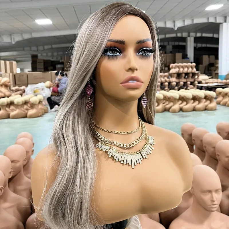Realistic Female Mannequin Head with Shoulder Display Manikin Head Bust for Wigs,Makeup,Beauty Accessories Displaying