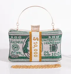 Rhinestone Evening Handbag Money Bag Dollar Clutch Purse for Women