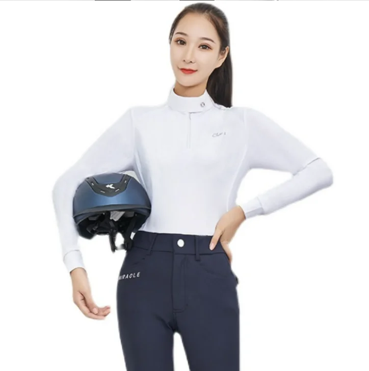 Quick dry Equestrian clothing manufacturers long sleeves t-shirt horse riding polo shirts for unisex