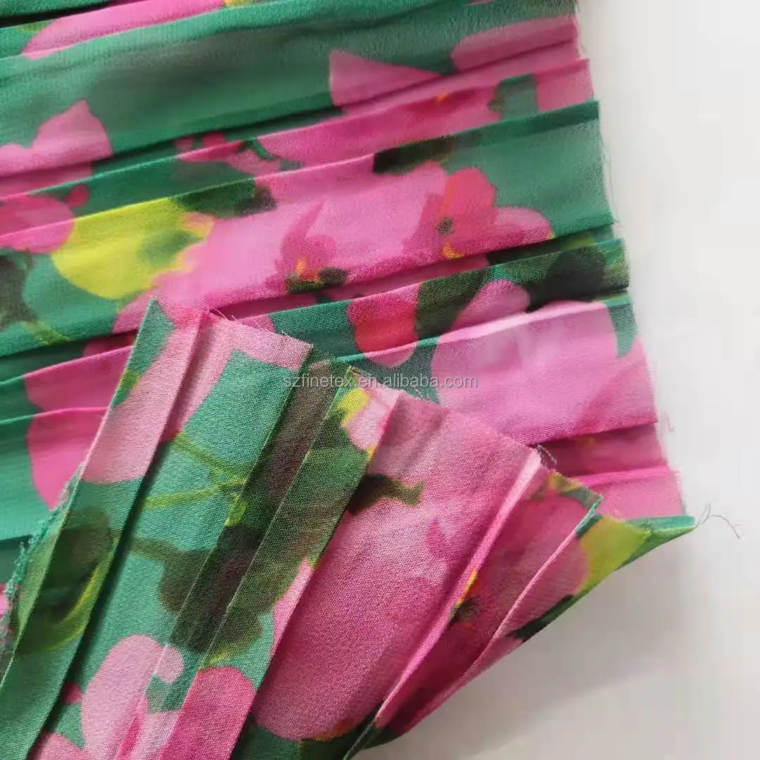 
custom printed polyester crepe crinkle fabric pleated chiffon fabric tulle textile for dress shirts 
