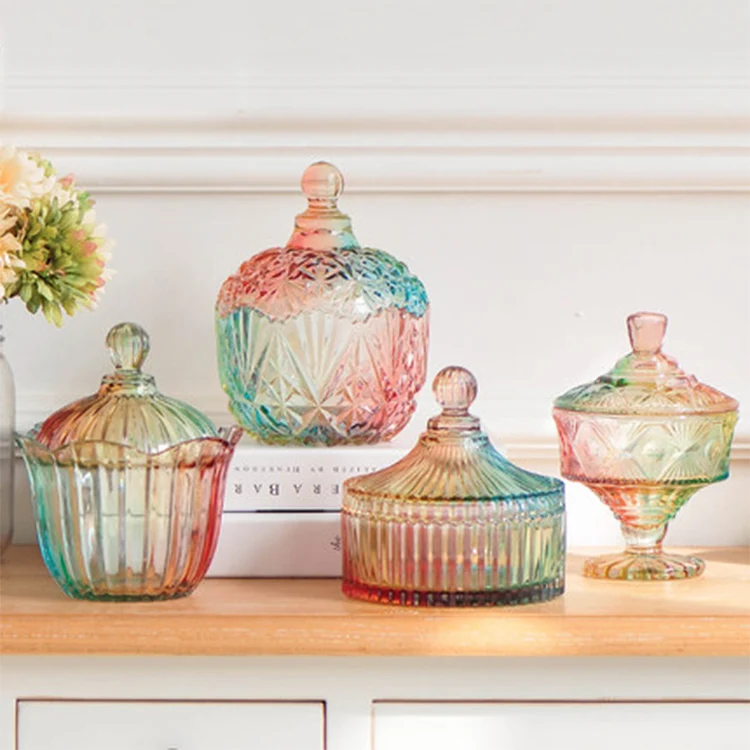 
Hand Made Candy Storage Container Colored Glass Jar for Home Decoration 