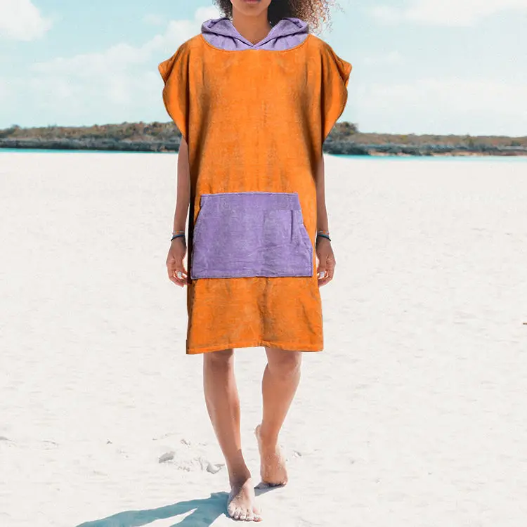 Original Factory Custom Microfiber Hooded Poncho Surf Beach Changing Robe with Big Pockets