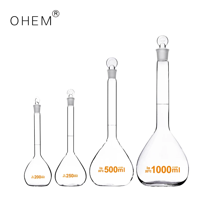 Стеклянная мерная колба с коричневым наземным покрытием с крышкой, узким горлом и стопором, лабораторная посуда