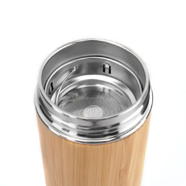 Wholesale engraving 450ml travel sublimation bamboo thermos mug with screw lid cup