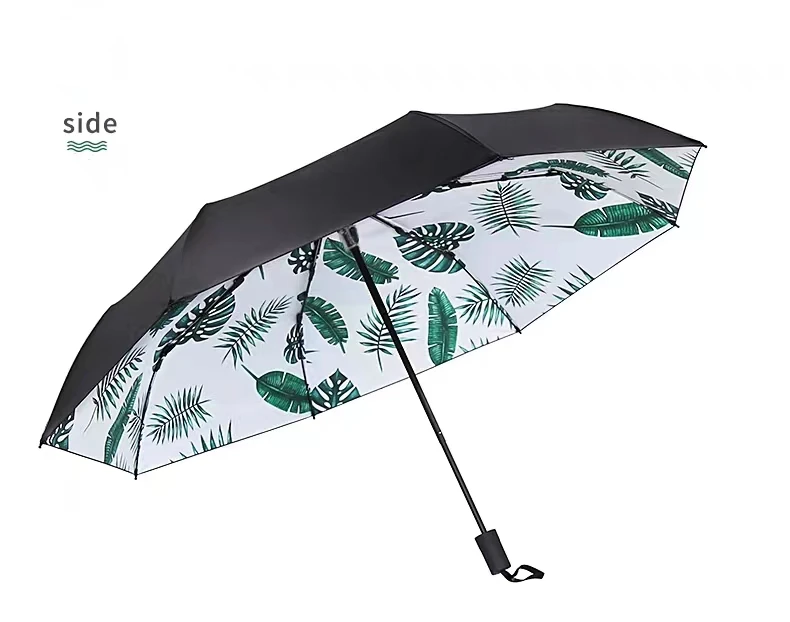 Green Banana Leaf Umbrella for Women UV Protection Parasol 3 Folding Art Oil Painting Umbrella