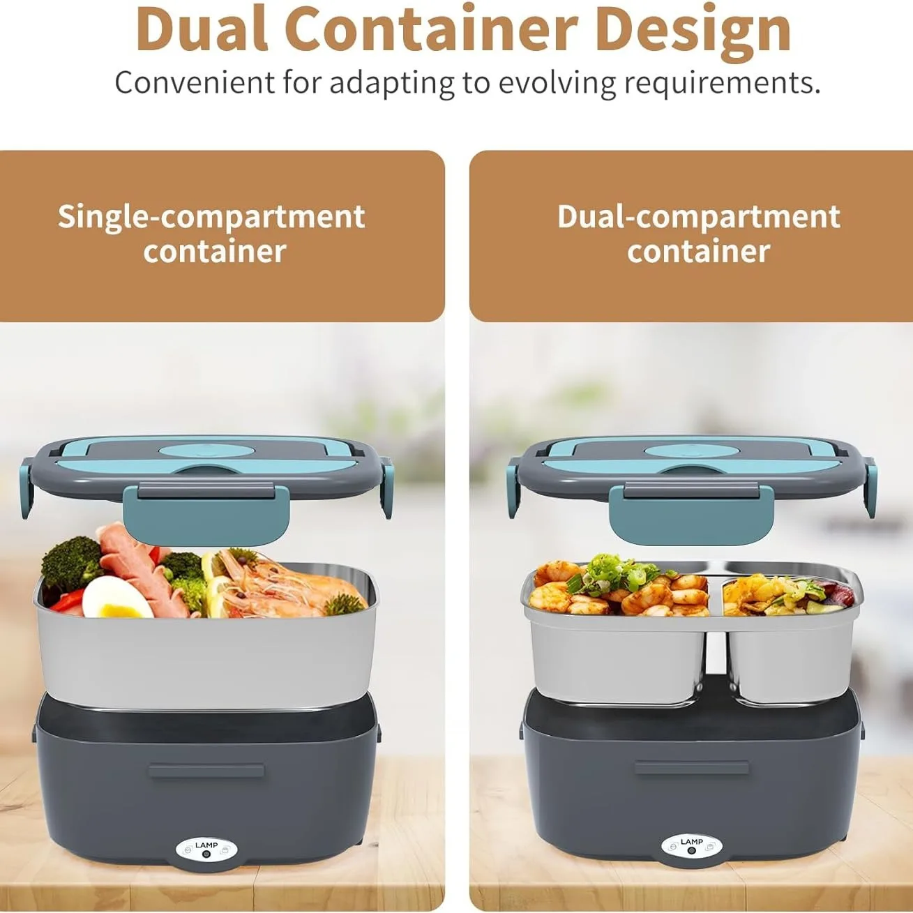 Portable Electric Lunch Box Food Heater Fast Heating 1.5L Stainless Steel Containers 2 Pack-for Car Office Outdoor Use