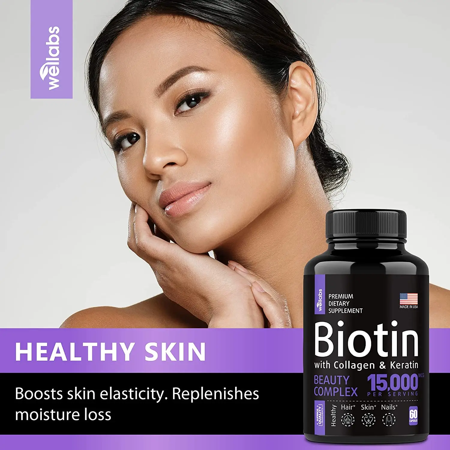 Biotin food for Healthy Skin Nails & Hair Energy Production Protein, Carbohydrate & Fat Metabolism Keratin + Collagen