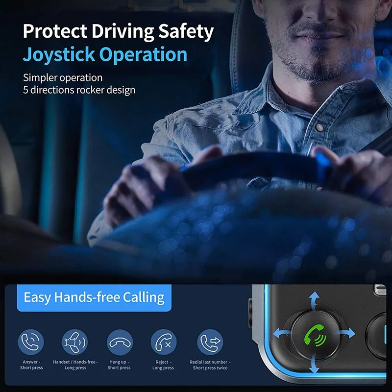 BT23 Bluetooth Car Kit with Colorful Light 5 Way Directional Key Car Music Player Hifi Bass Wireless Bluetooth FM Transmitter