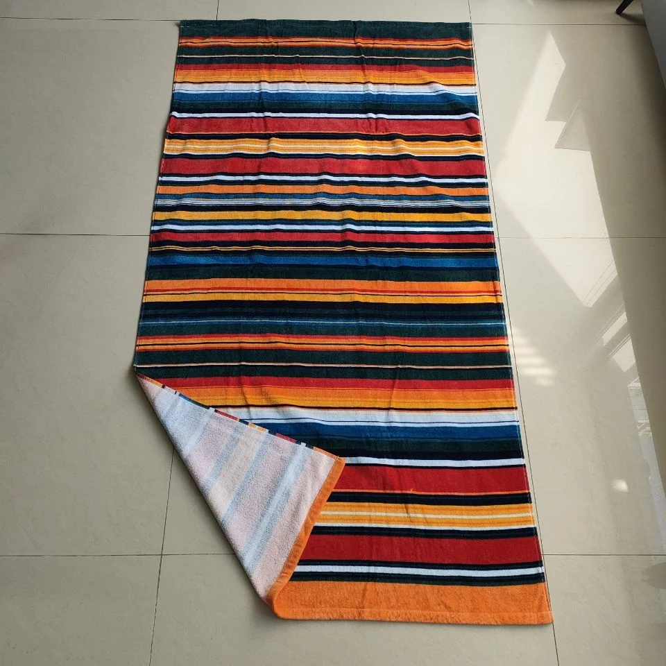 Hot sale 100% cotton custom designer print with logo sublimation beach towels oversized stripe beach towel