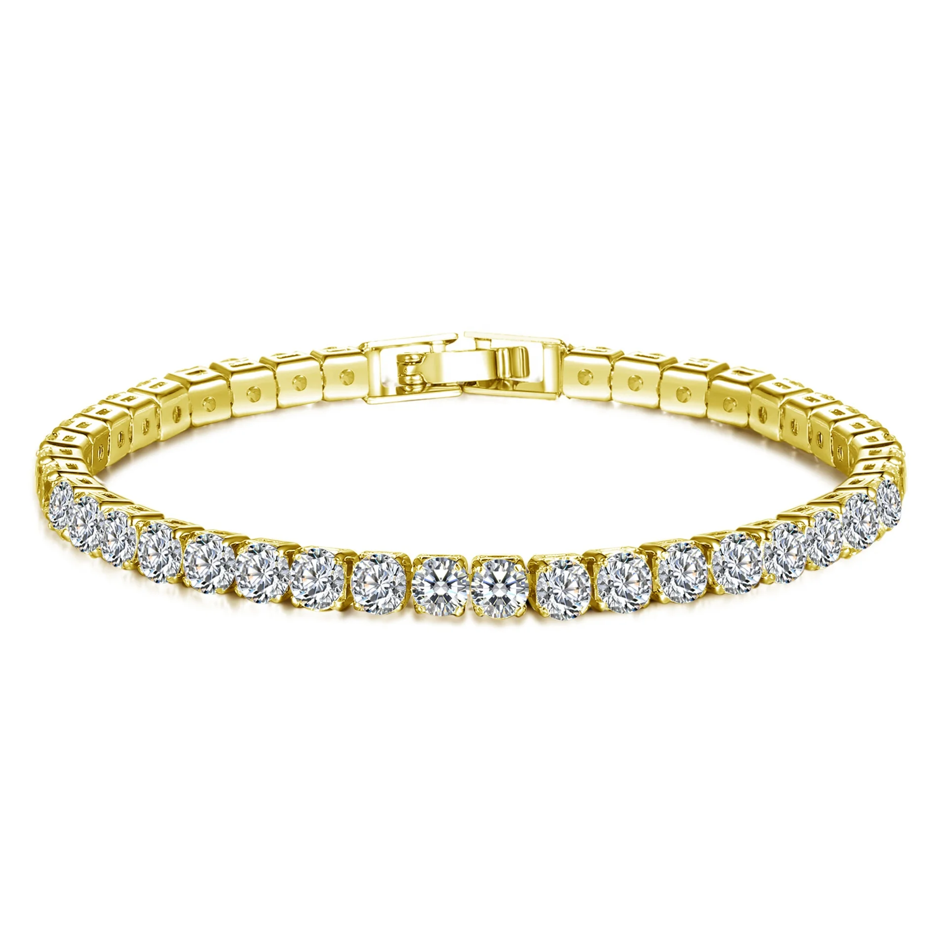18K Gold Plated 4mm Cubic Zirconia One-row Bracelet Men Jewelry Classic Gold Women Chain Bracelets Diamond Tennis Bracelet