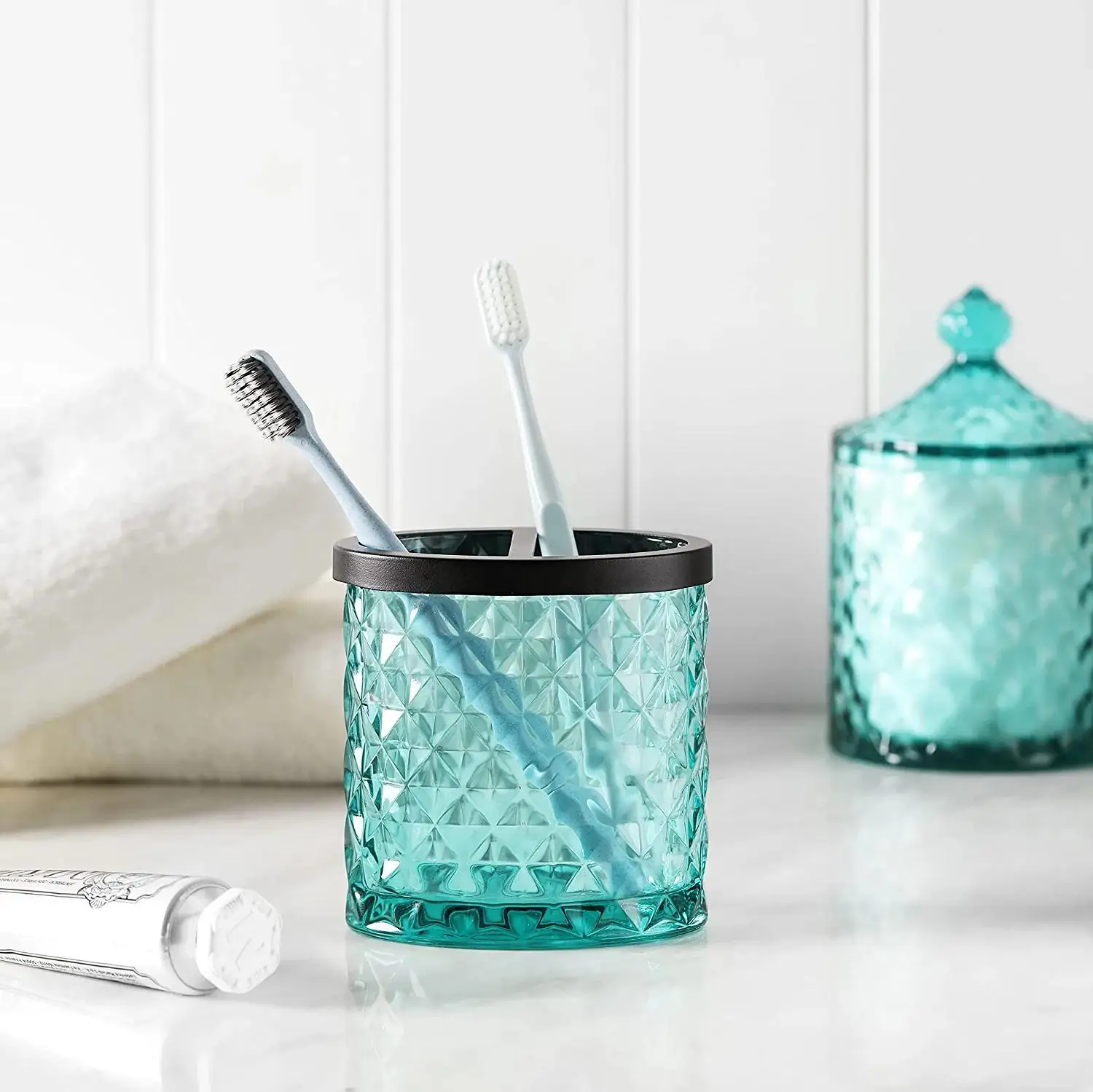 Wholesale Luxury five-piece Glass Crystal Farmhouse Bathroom Accessories Set With Tray Popular