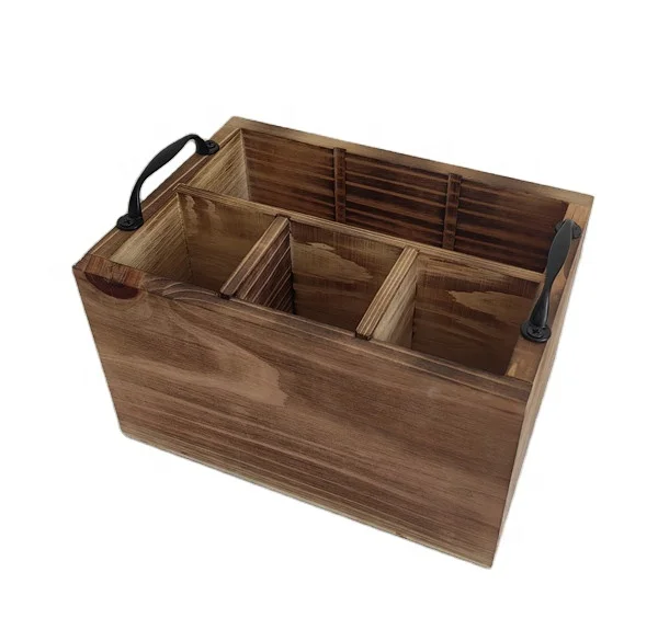 Flatware Wood Caddy Organizer Brown Kitchen Home Cutlery Tissue Holder Storage
