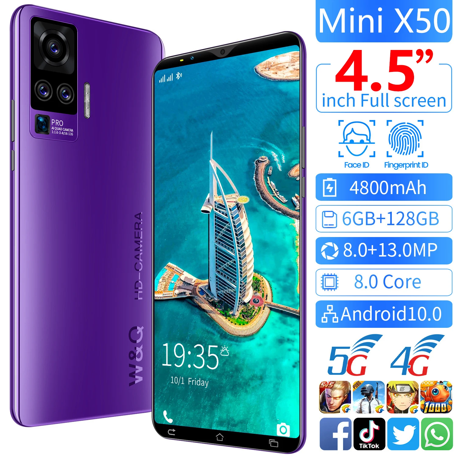  Смартфон Mini X50 4 5 дюйма 2 Sim-карты GPS-навигация сенсорный экран