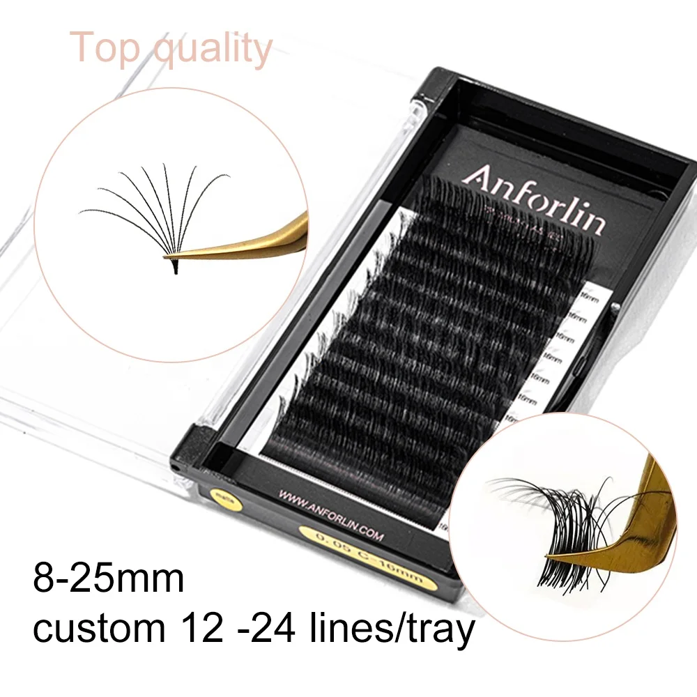 Anforlin private label pbt silk individual dd curl eyelash extensions wholesale premium mixed lash trays vendors