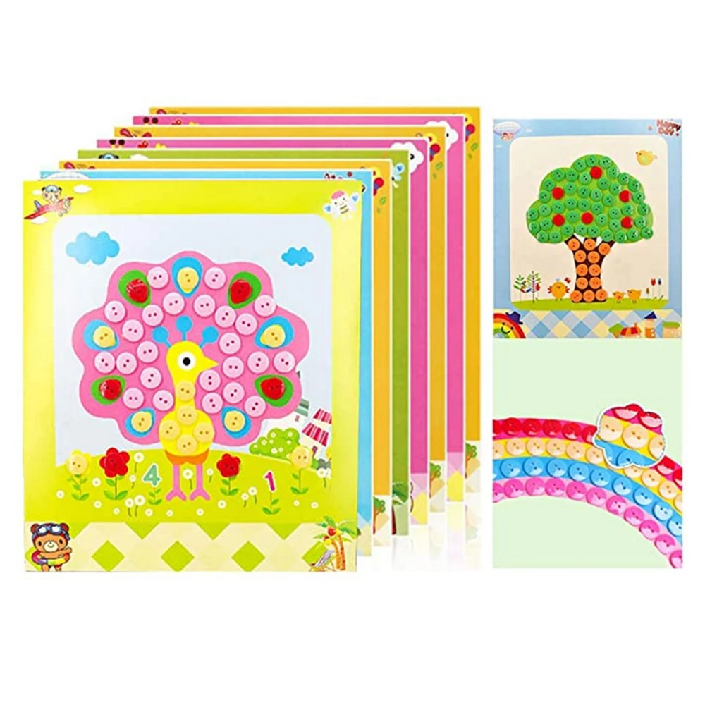 BX474 Mosaic Sticker Art Kits for Kids Button Sticker Drawing Button Art Sticky Button Preschool Art Class Toys Early Education