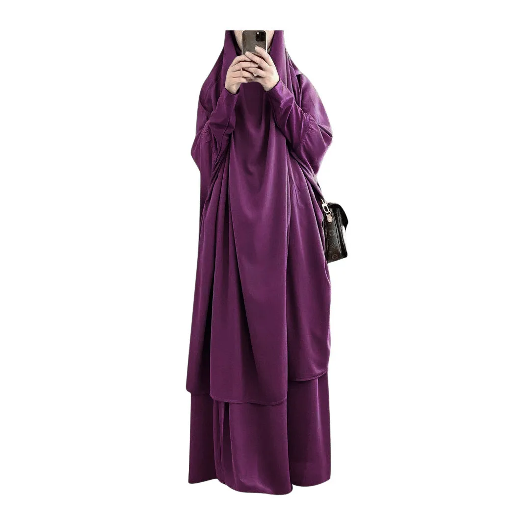 Мусульманская одежда Jilbab с капюшоном и юбкой мусульманский однотонный костюм большого размера