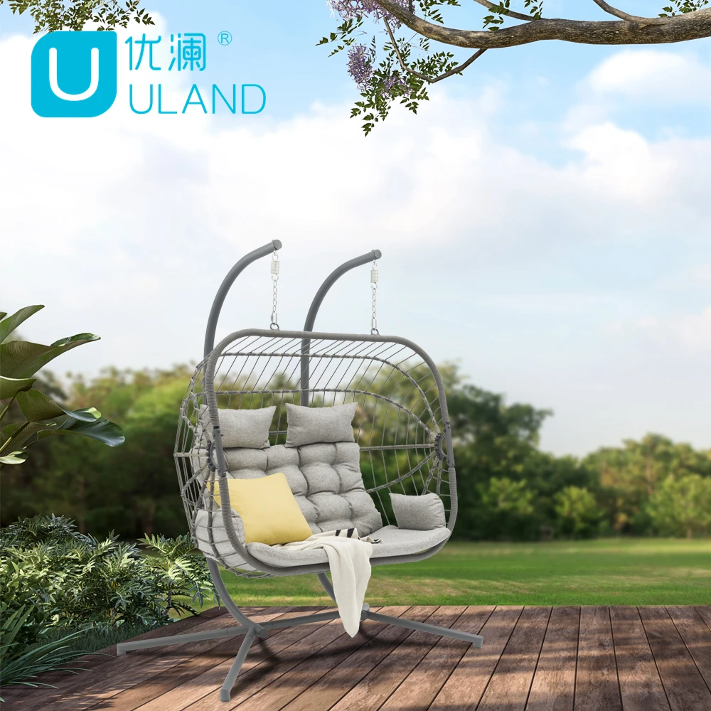 Плетеное двухместное садовое кресло-качели из ротанга Uland с подставкой мебель для улицы патио качели подвесное кресло