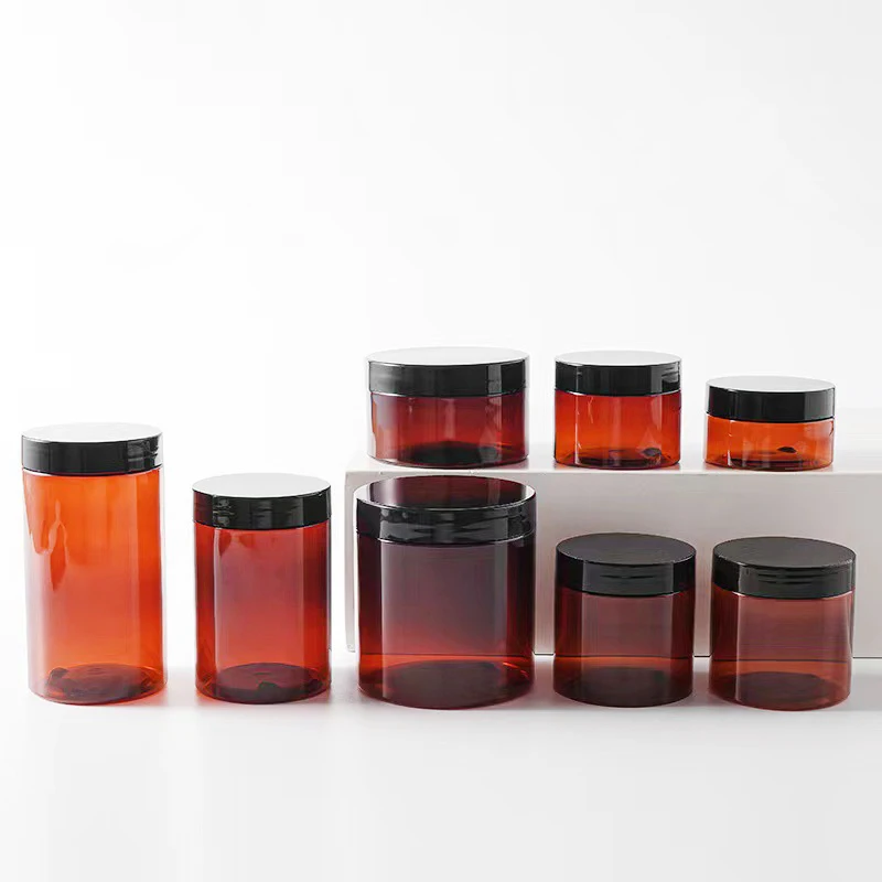 2oz 4oz 6oz 8oz 12oz 16oz Amber Lotion Cream Body Butter Lip Scrub PET Plastic Jar with Lid for Cosmetic Packaging Container