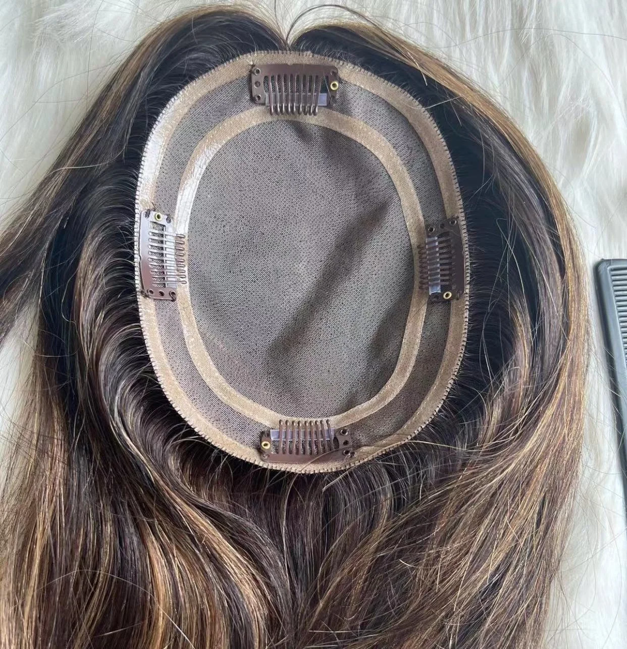 Top European Human Hair Topper Ombre Blonde Color Clip In Hair Piece Full Handtied Monofilament Topper For Women