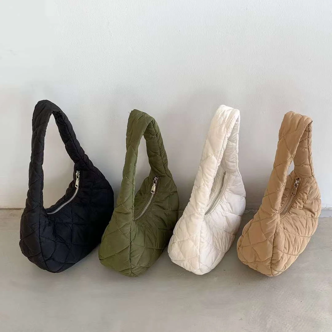 Nylon rhombus quilted puffy bag 2023 autumn winter new fashion shoulder bag for women retro armpit bag
