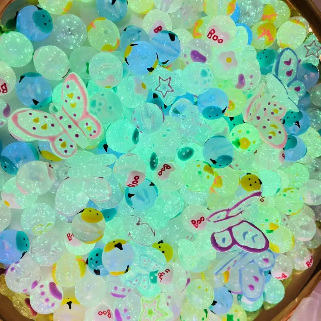 miaobei 16MM luminous starry painted beaded diy pure hand-painted beads loose DIY mobile phone chain bracelet accessor