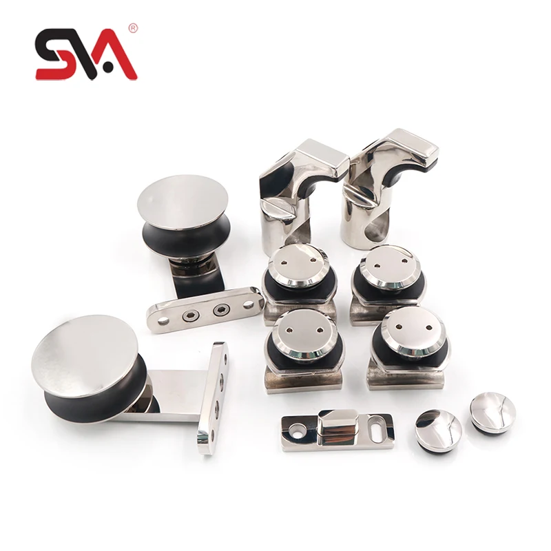 Modern Bathroom Shower Polished Satin Stainless Steel Material Wooden Frameless Sliding Door Hardware System Fitting