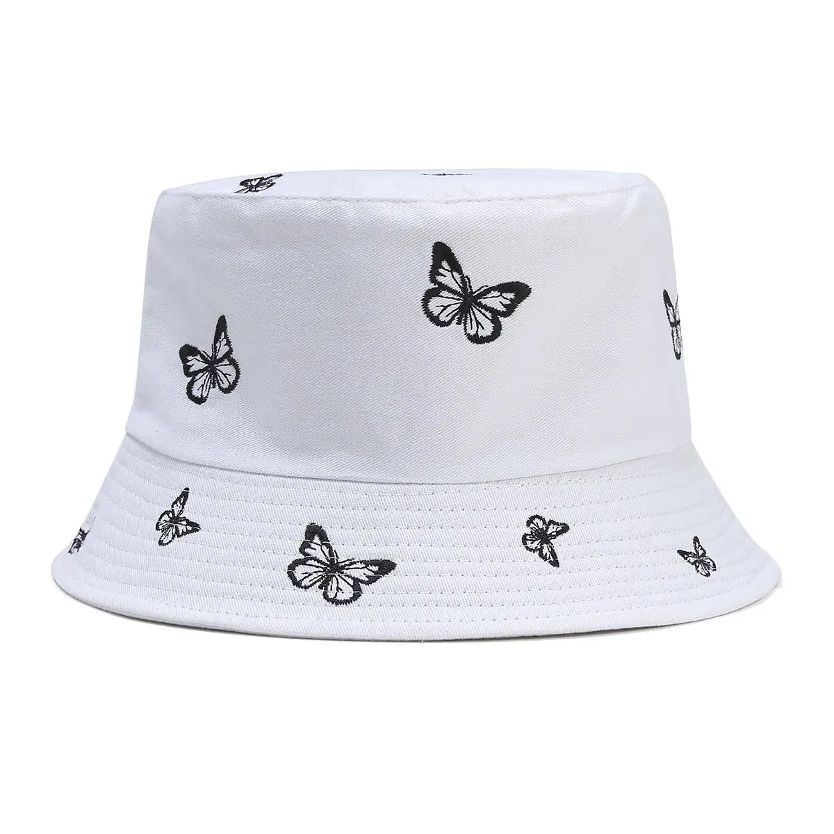Custom Print Butterfly Embroidery Fisherman Hat Premium Cotton Wide Brim Bucket Hats With Custom Logo Hijab
