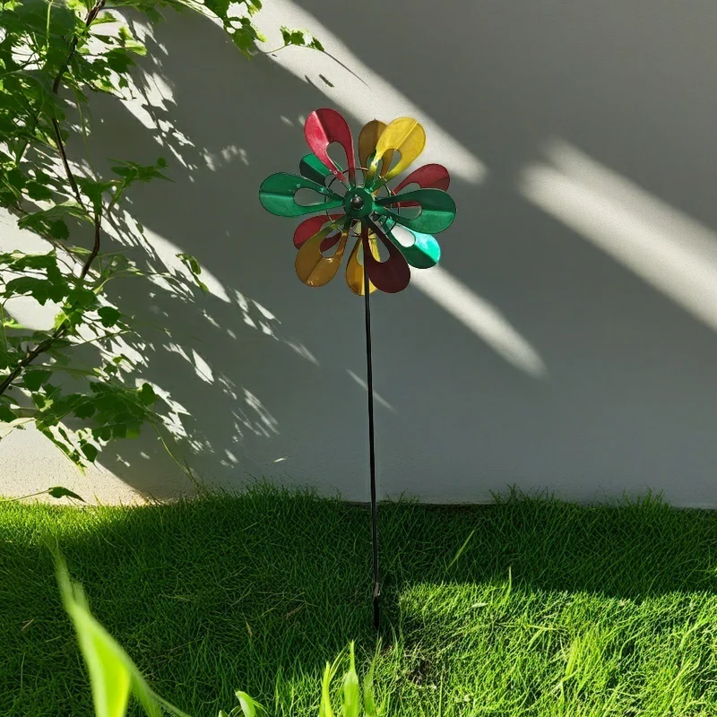 14cm Spinning Disc Rainbow Windmill Colourful Double Wind Spinning Windmill Outdoor Decorative Garden yard and garden wholesale
