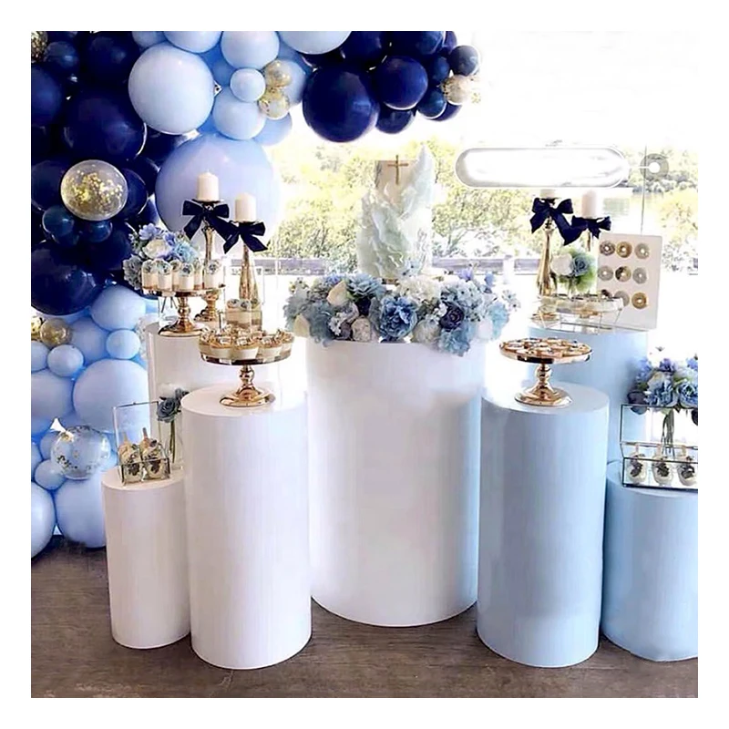 Set of 5 Plinth Iron White Cylinder Plinths Display Stand Dessert Table Stand For Wedding Party Decoration