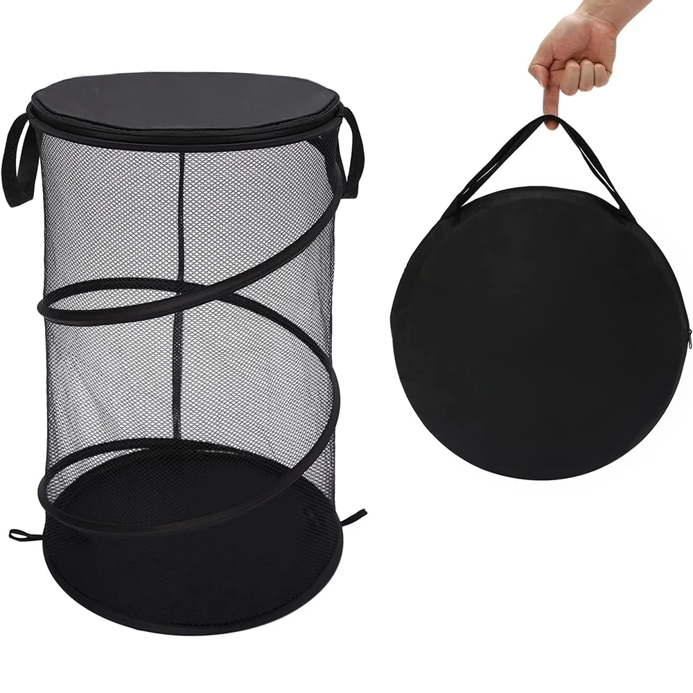 Laundry Hamper Wholesale Round Laundry Baskets Polyester Mesh Steel Storage Organizer with Lid