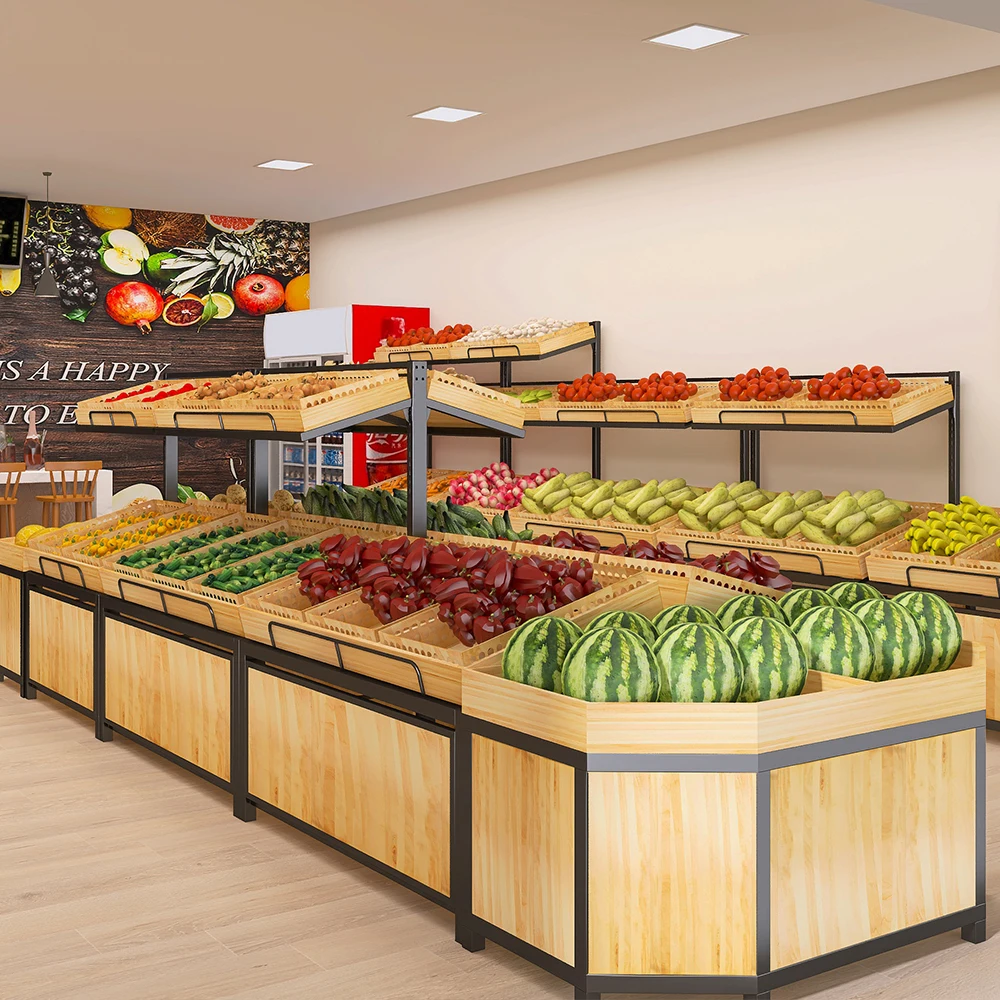 Factory direct sale wooden fruit & vegetable display shelf stand fruit rack price