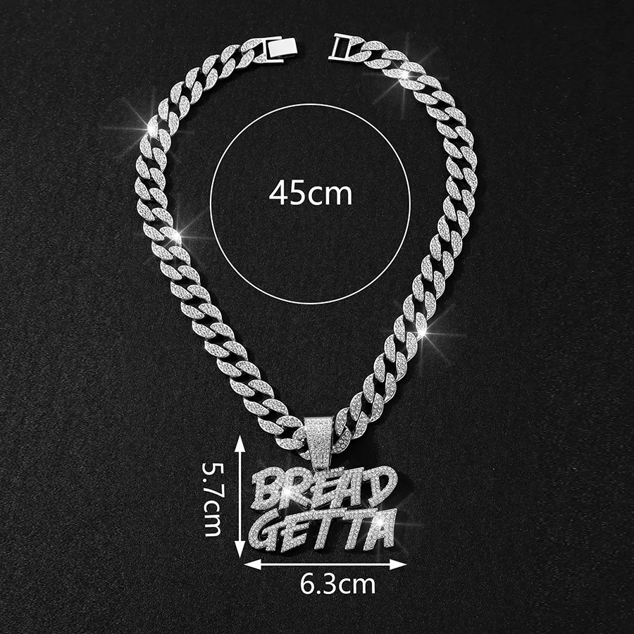 NL2270 BREAD GETTA Letter Pendant Necklace Colar com pingente de letras Iced Out Bling Party Jewelry Gift