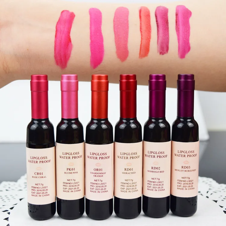 6 colors available Individual Package Wine bottle shaped Lip Tint liquid lip gloss