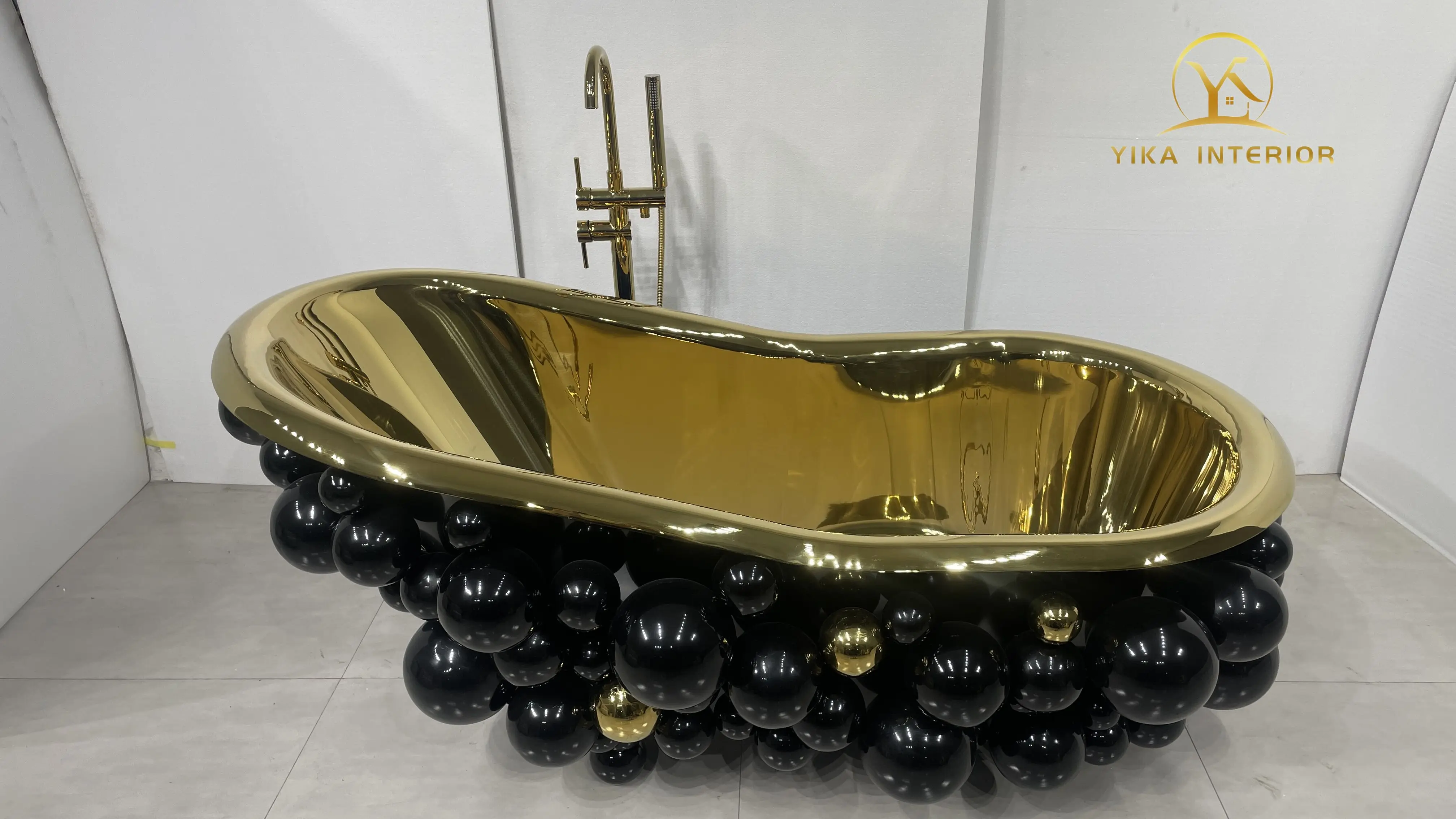Portugal modern light luxury freestanding bathtub villa large gold stainless steel bubble bathtub bathroom furniture