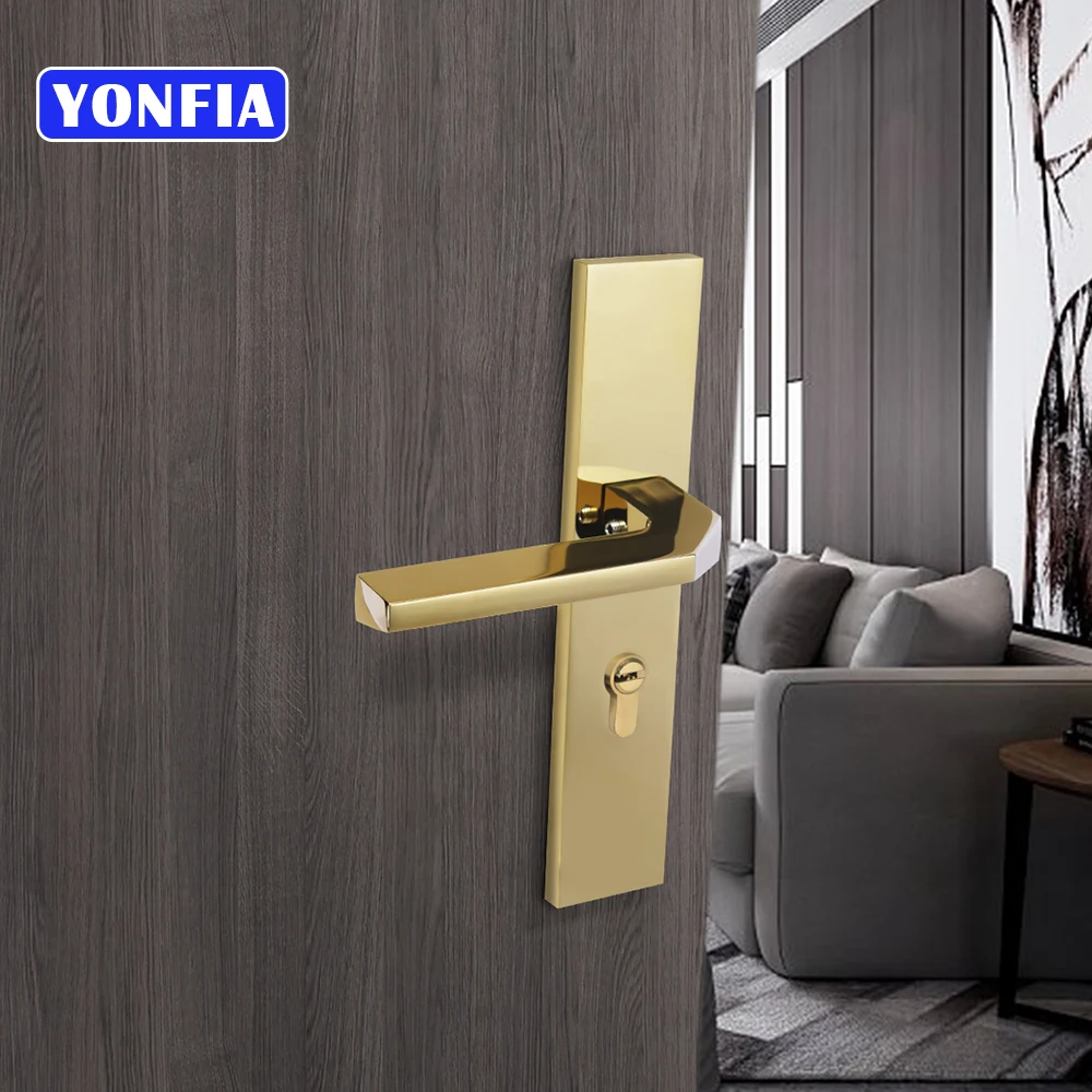 YONFIA 8090P11 American Gold Mute Bedroom Door Lock with Keys Security Entrance Door Handle Lock Anti-theft Interior Door