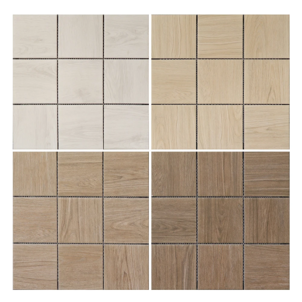 Modern Style Wood-Looked Ceramic Mosaic Wall Tile for Bathroom Interior Square & Strip Pattern for Wall Decor External Walls
