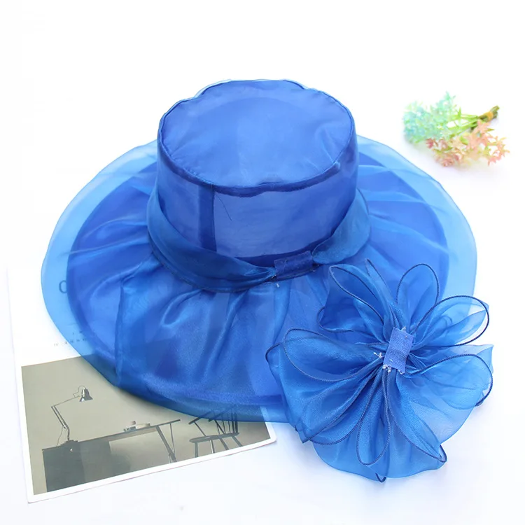 Lady Organza Floral Wide Brim Hat Church Party For Women Wedding Hats Millinery