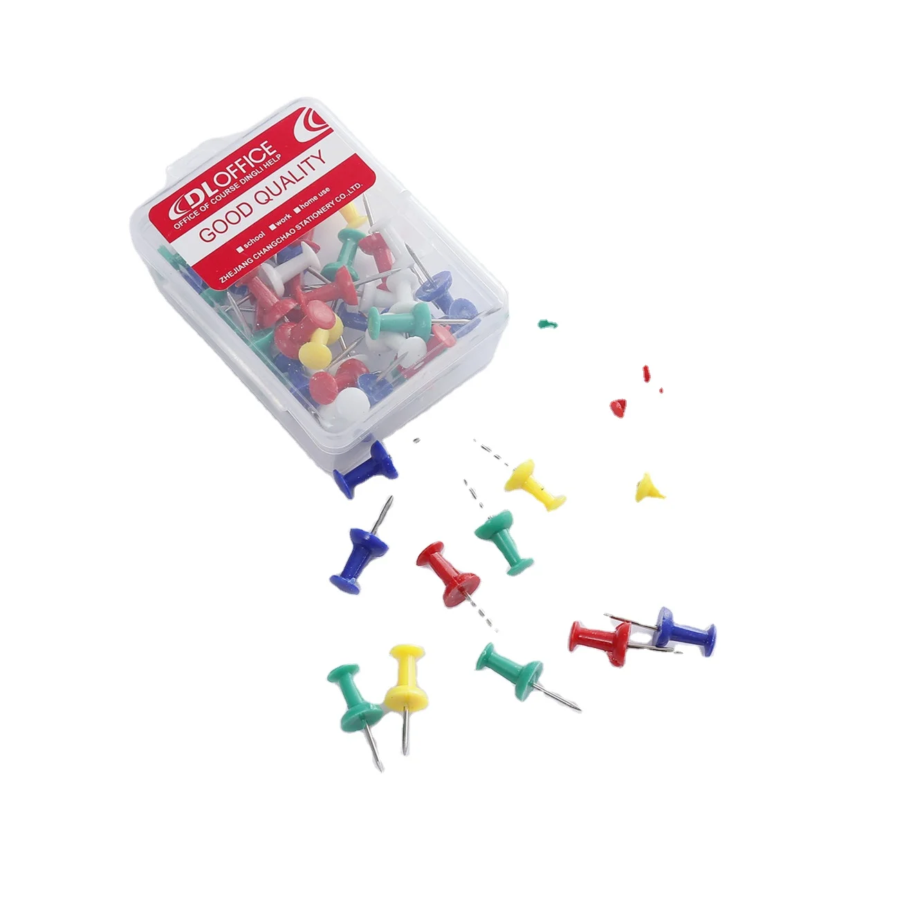 50 шт. упаковка в пластиковую коробку, круглые пластиковые наконечники, стальные нажимные штифты, офисные принадлежности, разноцветные нажимные штифты